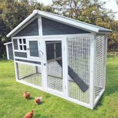 Poulailler en Bois Gris Eggs-R-Us – Pour 4 à 6 Poules avec Enclos et Pondoir