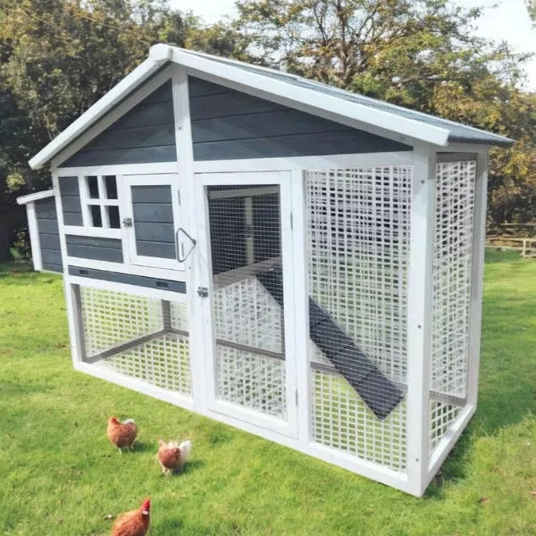 Poulailler en Bois Gris Eggs-R-Us – Pour 4 à 6 Poules avec Enclos et Pondoir