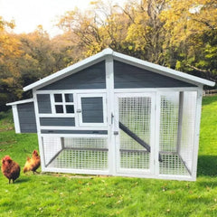 Poulailler en Bois Gris Eggs-R-Us – Pour 4 à 6 Poules avec Enclos et Pondoir